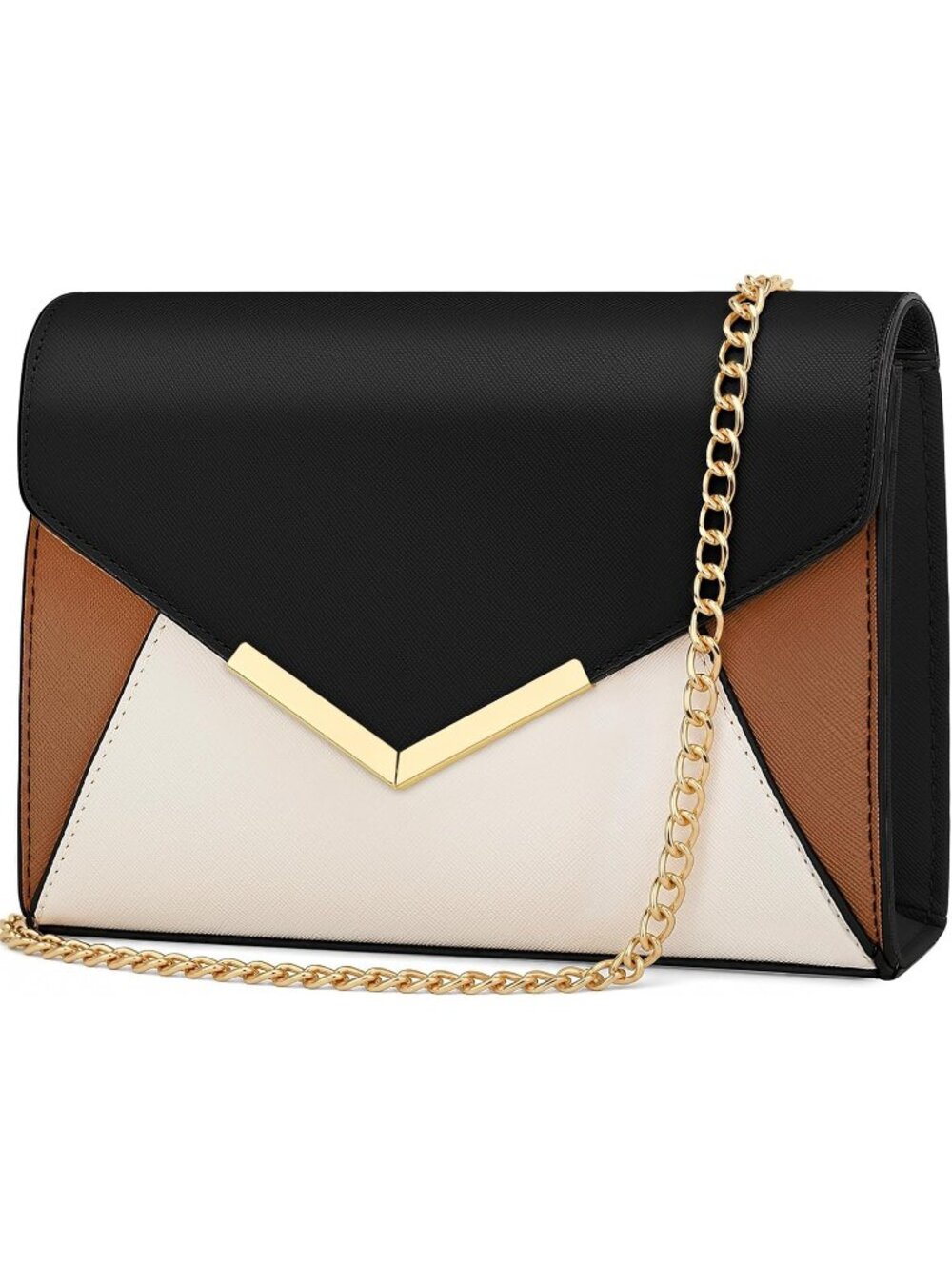 〽️women black CreamBrown Envelope Detachable Metal Chain Crossbody Shoulder Bag
